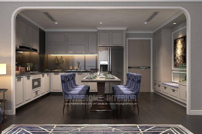 Trang trí nội thất phòng bếp chung cư tân cổ điển đẹp mắt Thiết kế chung cư