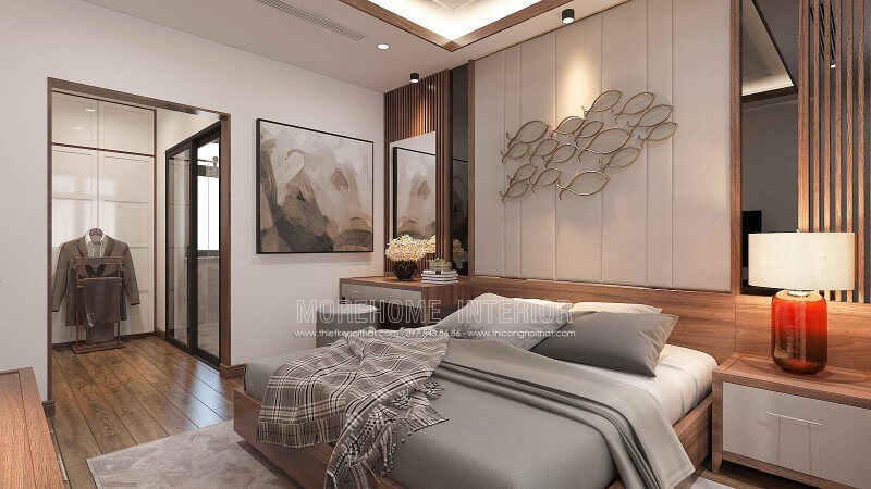 Nếu bạn đang tham khảo về phòng ngủ nam khép kín thì cách trang trí phòng ngủ liền phòng tắm, phòng vệ sinh theo phong cách hiện đại tại biệt thự Vinhomes Imperia Hải Phòng là một gợi ý khá độc đáo.