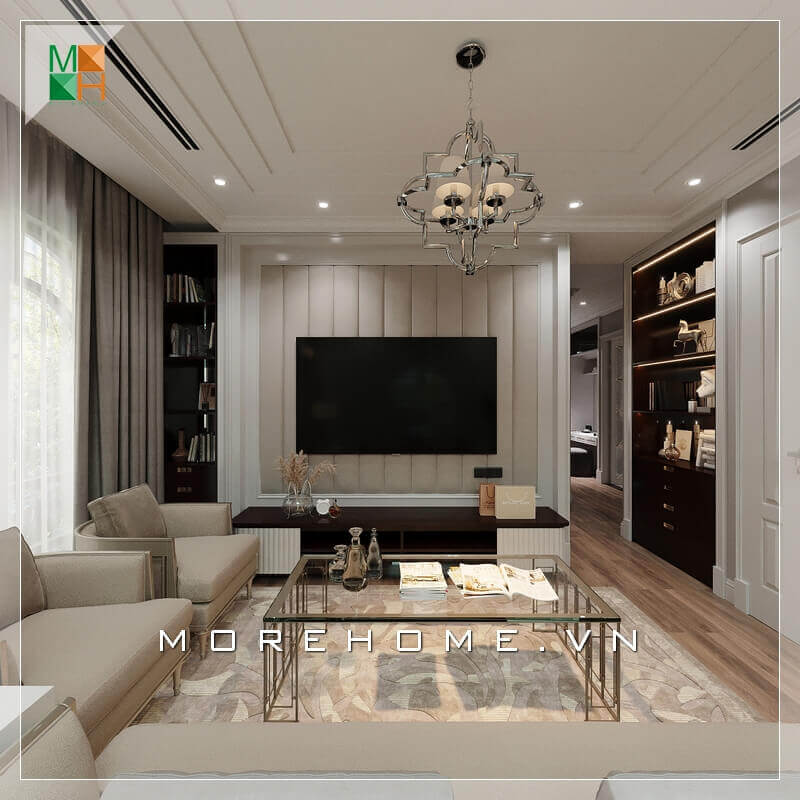 Ngắm nhìn mẫu thiết kế nội thất phòng khách đẹp, sang trọng cho chung cư, nhà phố, biệt thự mang phong cách tân cổ điển. Thiết kế phòng khách tân cổ điển đang là một xu thế đang được săn đón nhất hiện nay. Lối thiết kế phòng khách cổ điển xen lẫn hiện đại này sẽ đem lại nét mới, nét cổ vì thế không bao giờ lỗi mốt với thời gian. Thiết kế nội thất phòng khách chung cư