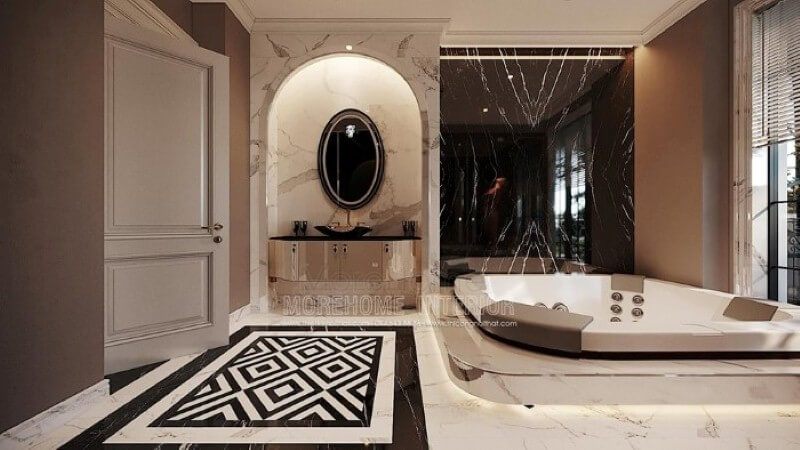 Trang trí nội thất phòng tắm có bồn đẹp, sang trọng tại biệt thự Vinhomes Imperia Hải Phòng.