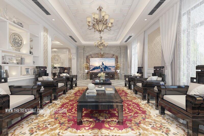 Thiết kế nội thất biệt thự gỗ cao cấp phong cách tân cổ điển