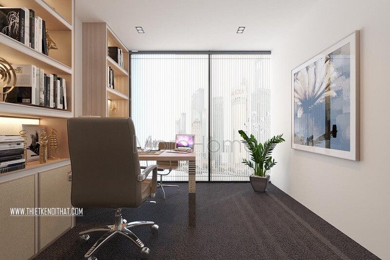 Thiết kế nội thất phòng làm việc hiện đại với cách bố trí khoa học, tiện nghi