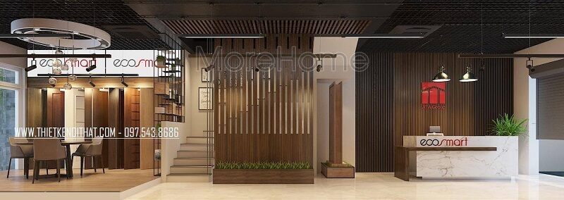 Mẫu thiết kế showroom cửa gỗ công nghiệp ATA hiện đại với cách bố trí không gian khoa học hợp lí.