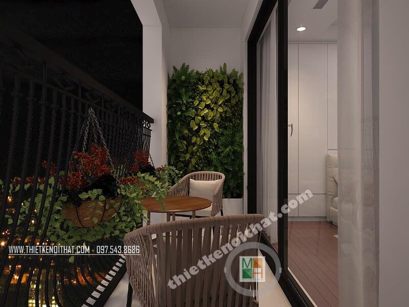 Mẫu thiết kế ban công đẹp, nhỏ nhắn kết hơp dàn cây xanh trang trí mang đến không gian thư giãn lí tưởng cho gia chủ