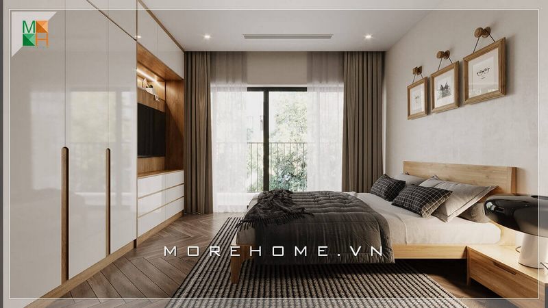 Mẫu giường ngủ chân cao kiểu dáng đơn giản từ gỗ công nghiệp phong cách hiện đại cho chung cư, nhà phố