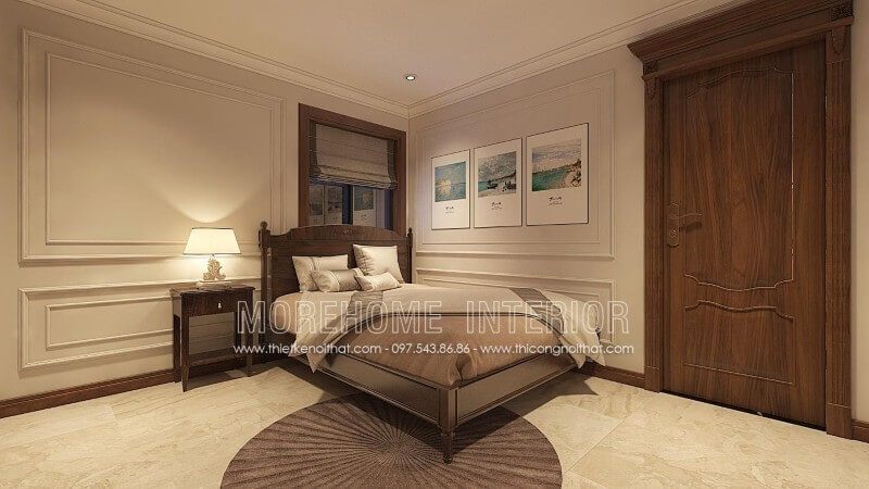 Mẫu cửa gỗ có kiểu dáng tân cổ điển đẹp làm cho phòng ngủ trở nên đẹp đẽ hơn.