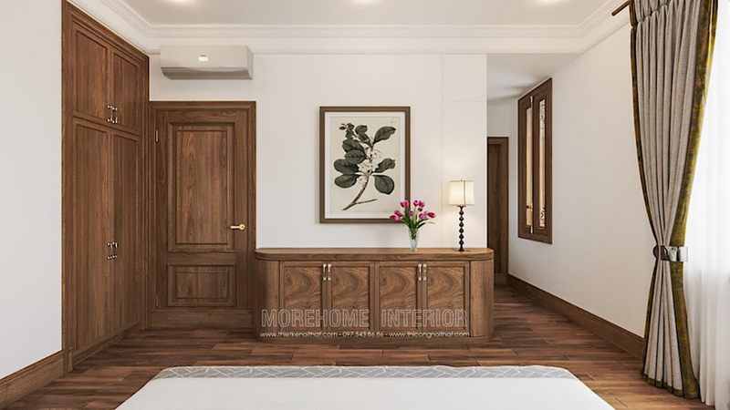 Cửa gỗ hiện đại mang lại sự đẹp cho không gian phòng ngủ của nhà biệt thự.