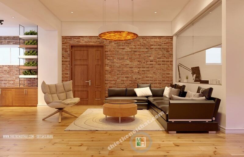 Phòng khách của căn hộ chung cư sẽ được thiết kế đẹp với bộ sofa da hiện đại màu đen cung cấp không gian sống lý tưởng.